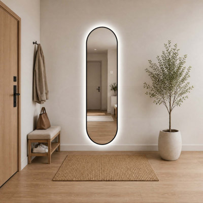 Miroir mural pleine longueur à DEL dimmable en forme de capsule avec cadre