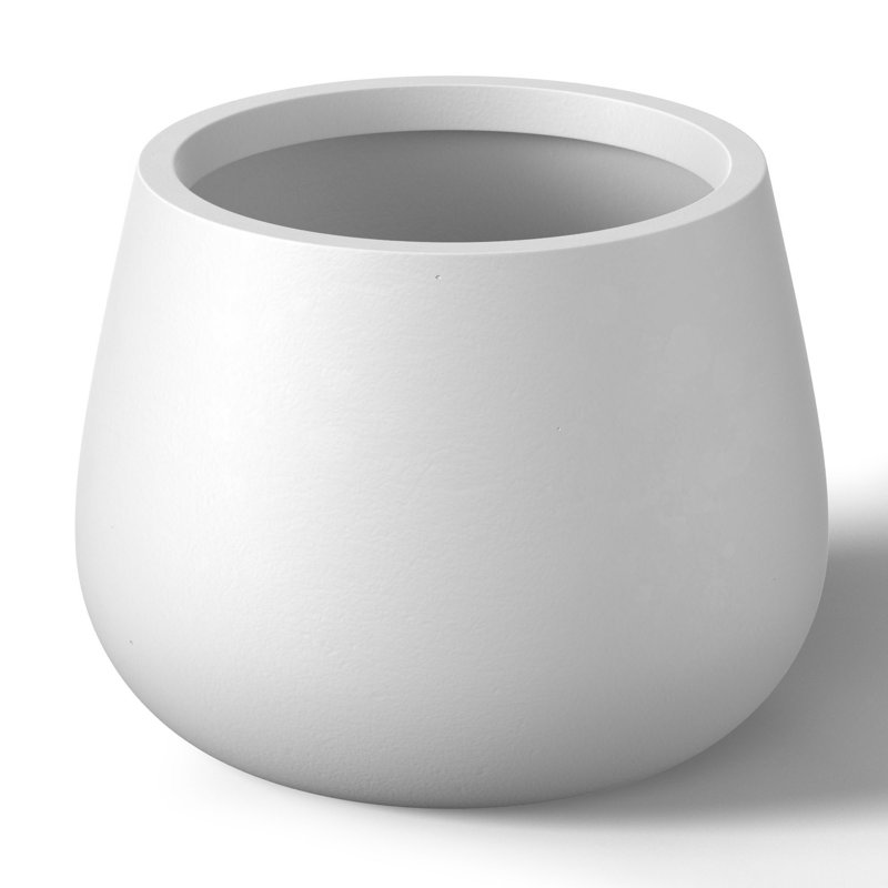 Small Concrete Round Planter / Pot With Drainage Holes, Crisp White, 13.78" H x 18.11" W x 18.11" D