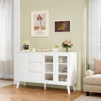 55.5" Coffee Bar with 3 Drawers and Pop-Up Doors