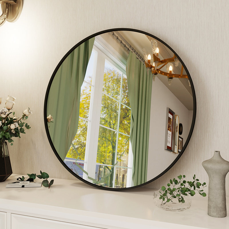 Aluminium Framed Wall Mounted Mirror, Black, 28" x 28"