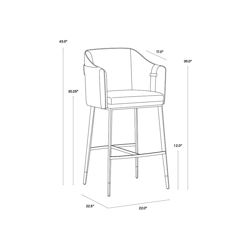 Carter Upholstered Stool with Metal Frame, Black/Cognac, Bar Stool (30.25" Seat Height)