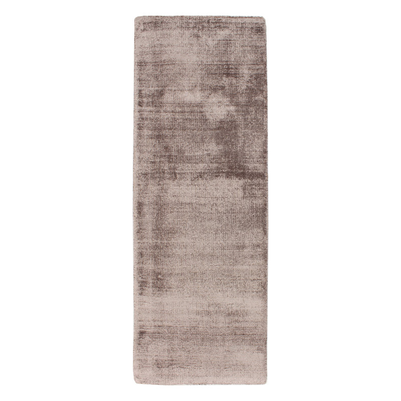 Tapis taupe en soie tissé à la main, Tapis de couloir 2 pi 6 po x 12 pi