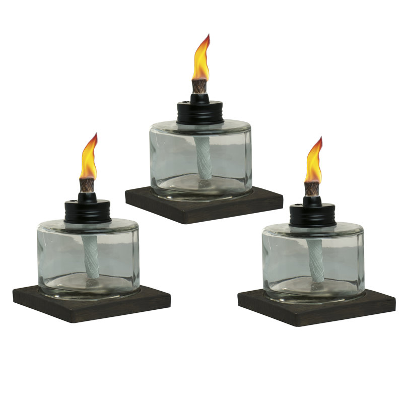 TIKI® Brand 4 Inch Table Torch Glass Faux Wood Brown