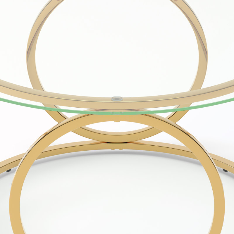 Table basse ronde avec plateau circulaire en verre, Clear Top/Gold Base