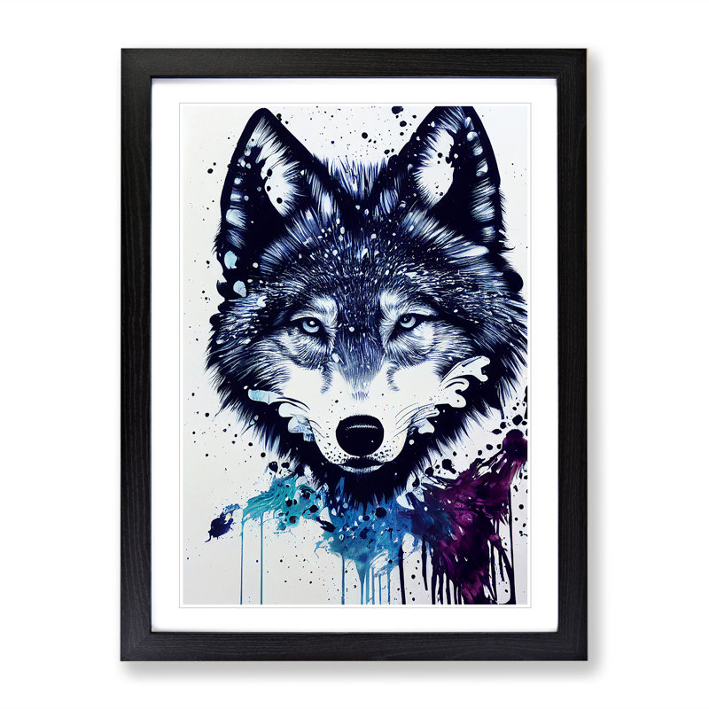 Painted Wolf No.2 - Single Picture Frame Painting, 64cm H x 46cm W x 2cm D, Black Framed