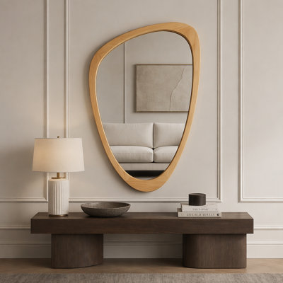 Miroir décoratif irrégulier à cadre en bois massif pour la maison, reflet transparent, design unique, installation polyvalente, charme rustique et durabilité