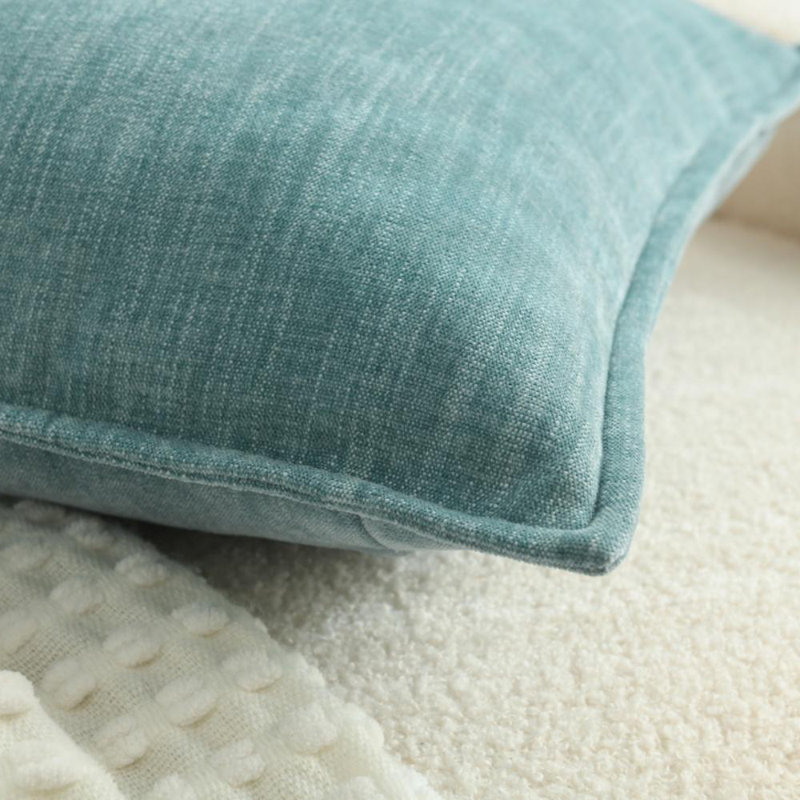 Super Soft Velvety Slub Heavy Chenille Decorative Pillow Cover with Flange (Set of 2), Blue, Square 18"