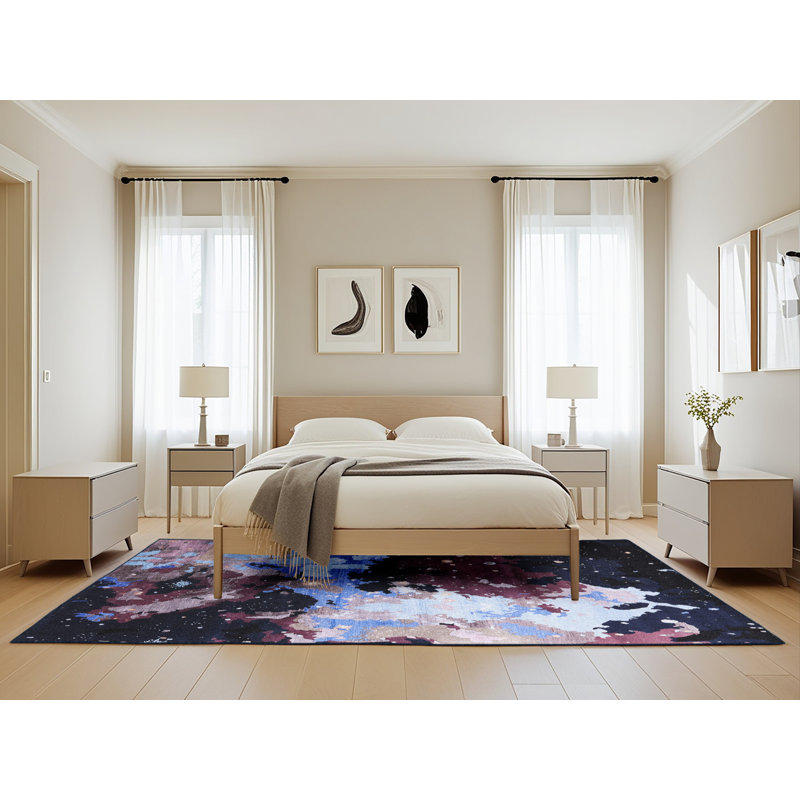 Tapis abstrait noir / bleu, Rectangle 5 pi x 8 pi