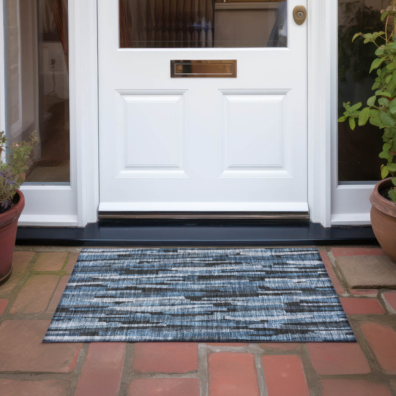 Tapis bleu intérieur / extérieur lavable à la machine Chayil ACN1079, Rectangle 1 pi 8 po x 2 pi 6 po