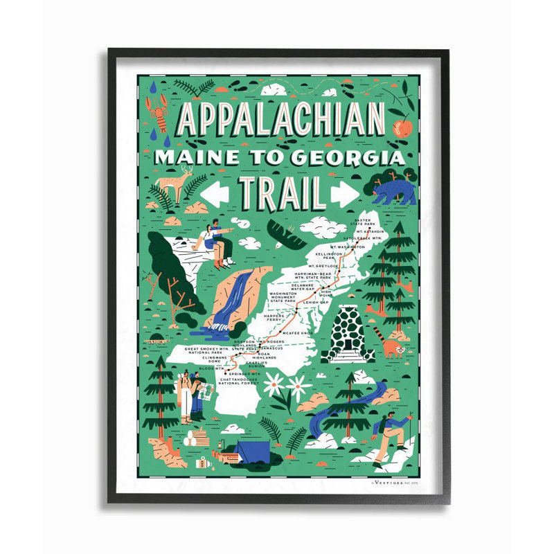 «Appalachian Trail Maine to Georgia», impression, H 20 po x l 16 po, Giclée encadrée noir minuit