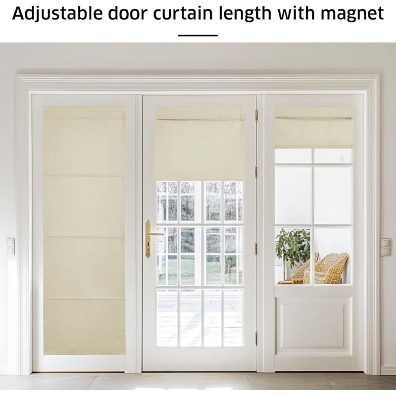 Magnetic Blackout Door Blinds, No Drill Roll Up French Door Curtain for Window, Thermal Insulated Light Blocking Shades for Sidelight Glass Window, 1 Panel