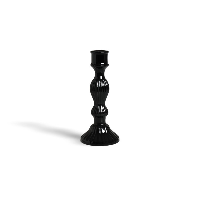 Glass Candlestick, 15" x 8", Black