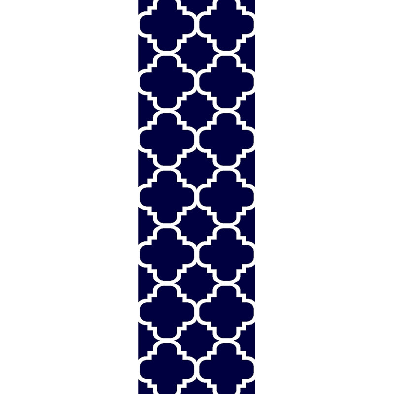 Tapis bleu marine à motif géométrique Mccampbell, Tapis de couloir 2 pi 2 po x 7 pi 4 po