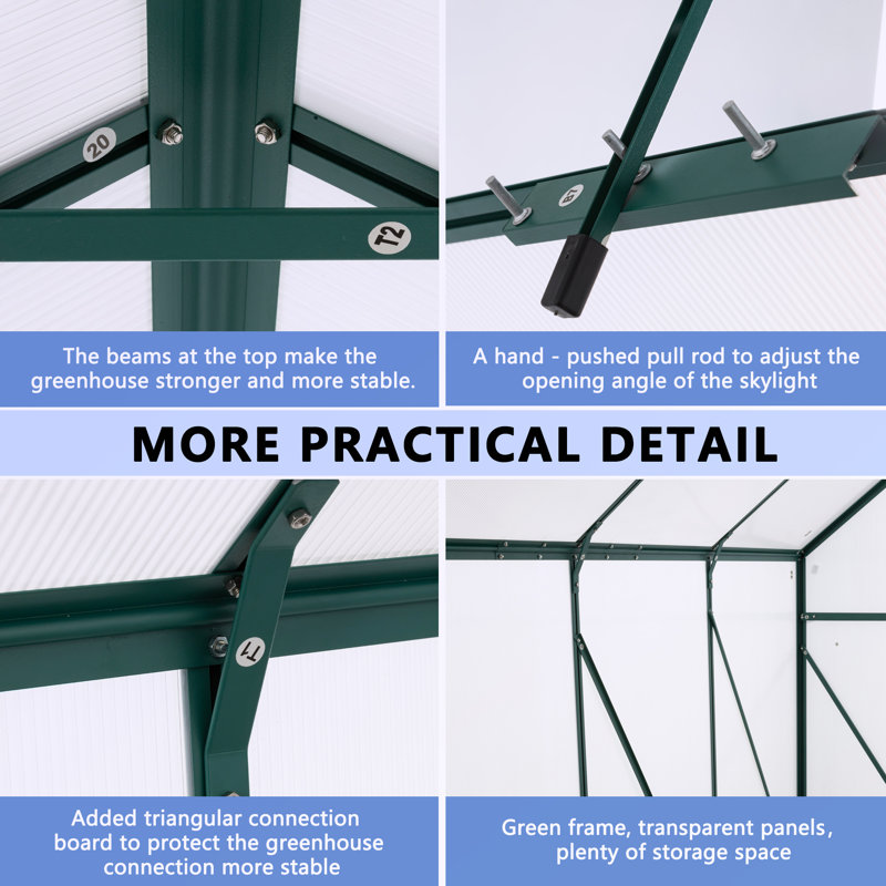 Polycarbonate Greenhouse Raised Base, Green, 75.6" H x 74.4" W x  122.44" D