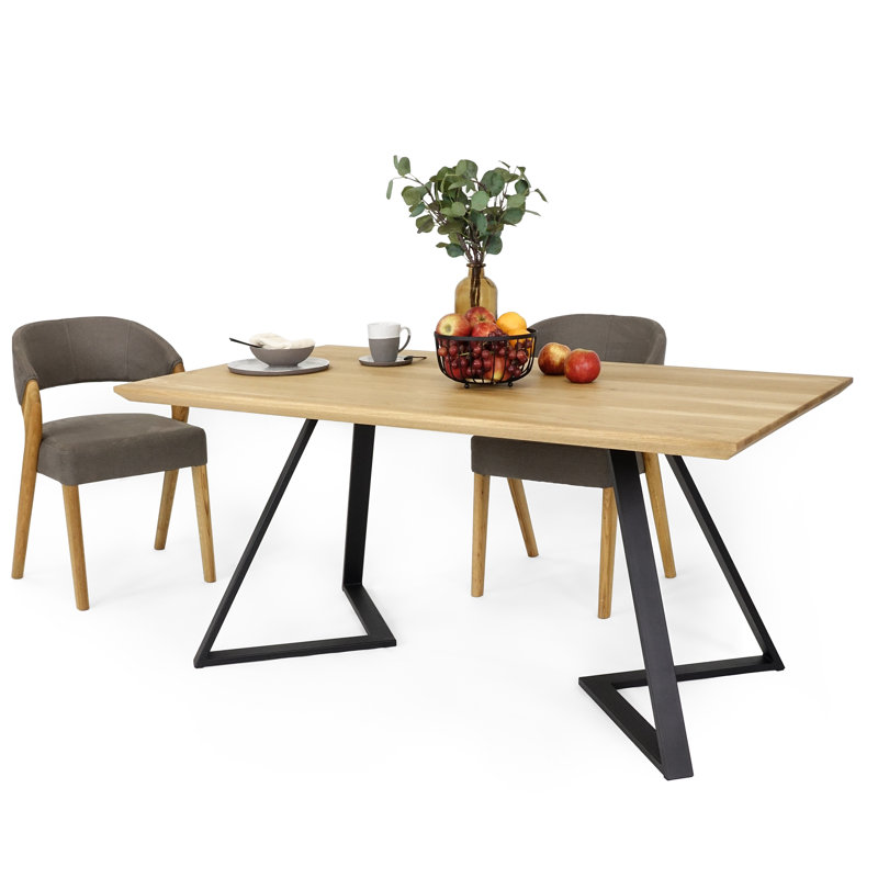 Carliana Oak Metal Base Dining Table, Natural Oil, 75" H x 90" L x 140" W