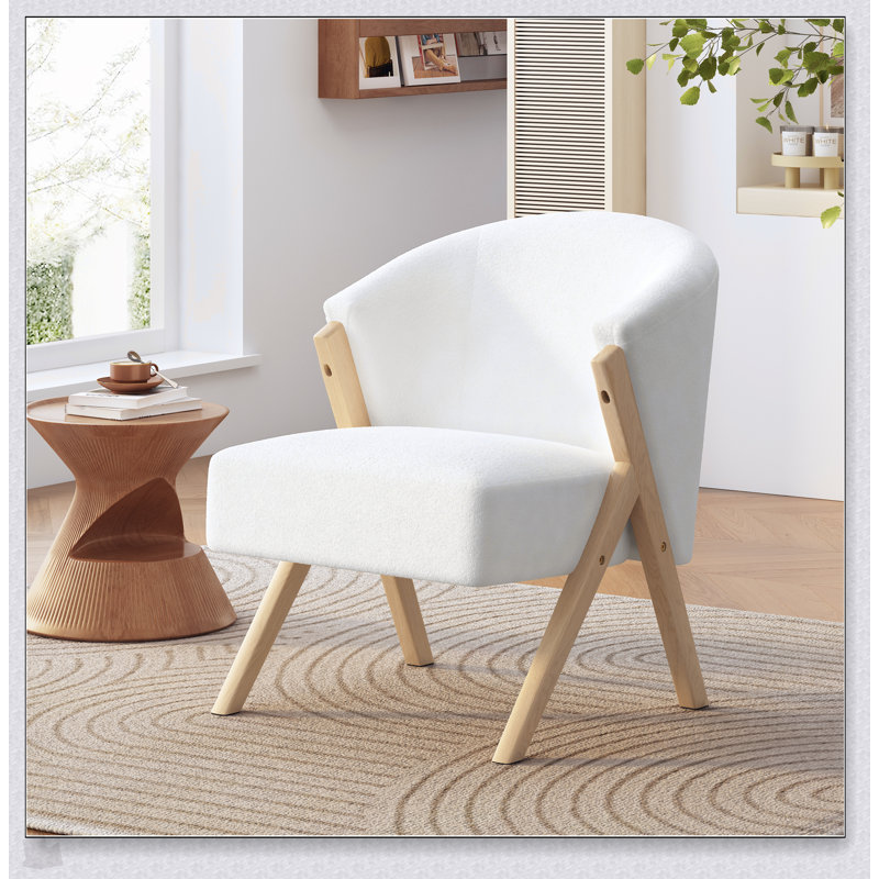 Chaise d'appoint moderne avec revêtement blanc et structure en bois massif, design minimaliste pour le confort et le style dans n'importe quelle pièce