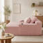 Chaise longue convertible en peluche rose | Canapé-lit sans dossier avec grands accoudoirs | Coussins décoratifs avec porte-gobelet | Aucun assemblage requis pour le salon ou la chambre