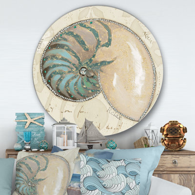 Seastar and Blue Sea Shell I' - Unframed Painting Print on Metal Circle -  East Urban Home, 911280739D204B7786070911FFA3F4CC