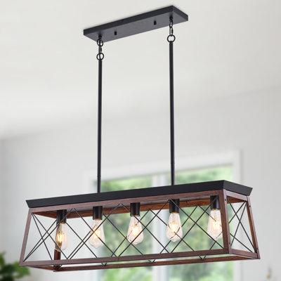 Ayling 5-Light 38" W Vintage Industrial Island Linear Chandelier with Rectangle Light Shade for Kitchen Island Dining Room