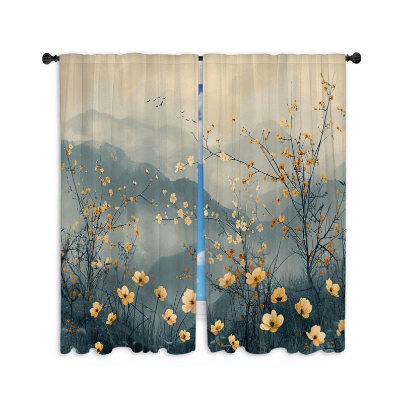Wildflowers Nature Serene Room Darkening Curtain Pair, 20" W x 54" L
