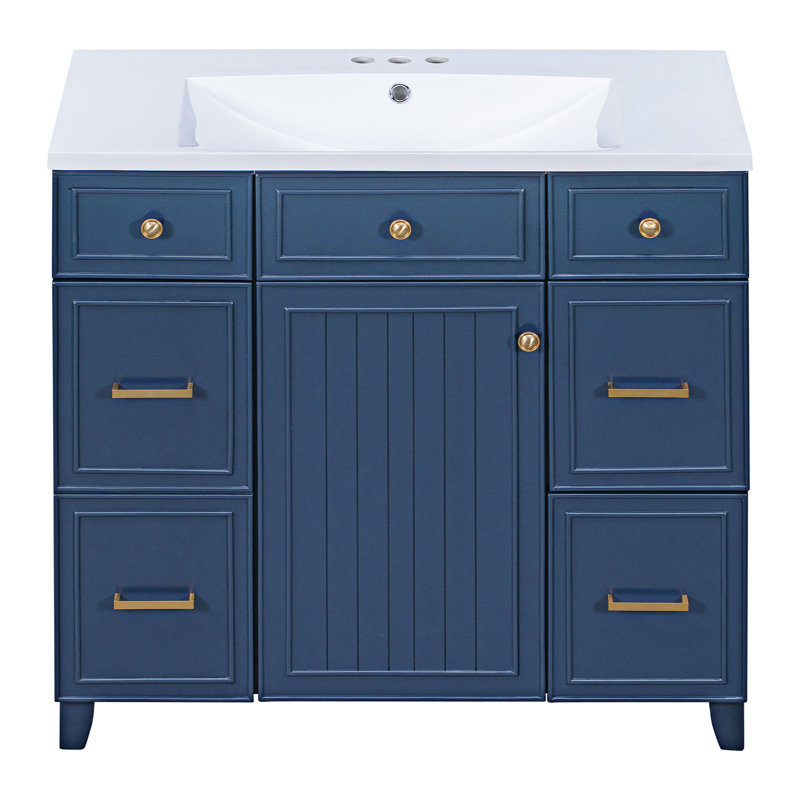 Milous Single Bathroom Vanity with Resin Top, Navy Blue