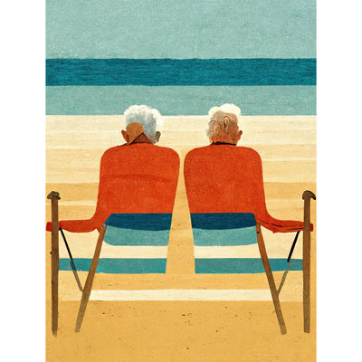 Elderly Couple Retired Beach Seaside - Print