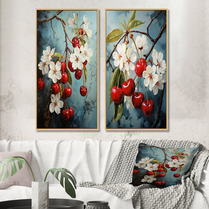 «Chuckling Cherry Charm», ensemble de 2 reproductions d'art sur toile, H 32 po x l 33 po, Encadrement brun
