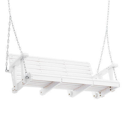 Balancelle en bois 4,5 pi, balancelle de patio pour la cour et le jardin, capacité de charge élevée améliorée de 880 lb, banc de balançoire robuste avec chaînes suspendues pour l'extérieur, blanc