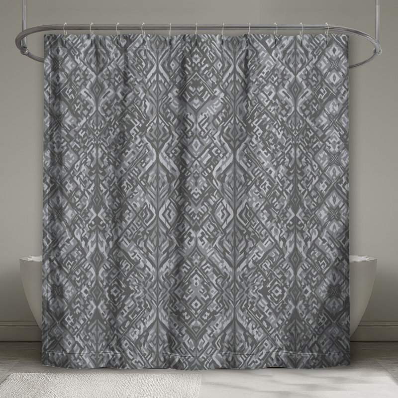 Rideaux de douche gris à motif ikat extra long, L 70 po x H 72 po