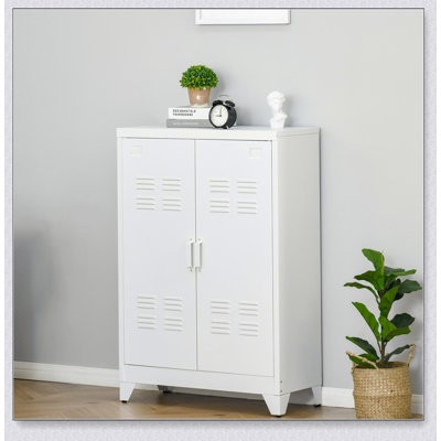 Industrial Storage Cabinet, Steel Garage Cabinet with Double Doors and Adjustable Shelves, White by 17 Stories