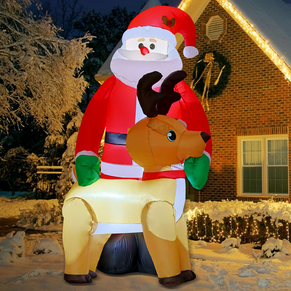 GOOSH Christmas Inflatable 8FT Inflatable Santa Claus Hugging Reindeer ...