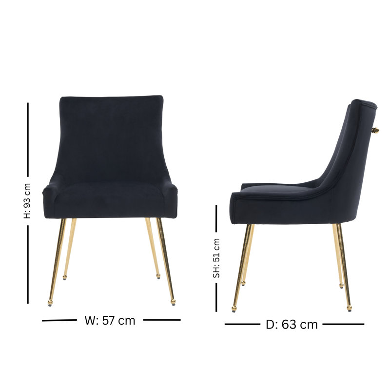 85cm H Tufted Velvet Upholstered Metal Upholstered Back Side Chair, Black