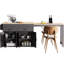 Îlot de cuisine gris avec grand rangement et table de salle à manger avec porte pivotante en métal et 7 roulettes amovibles