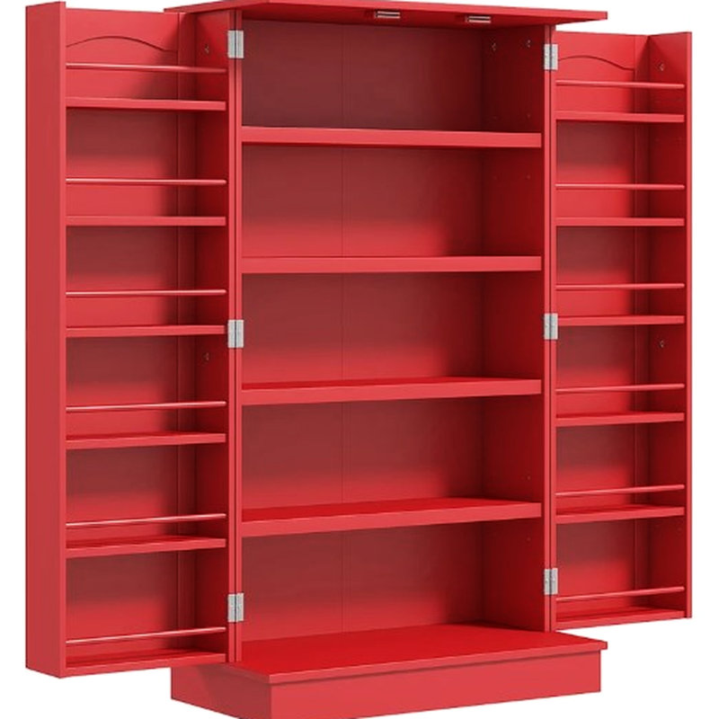 Buffet de cuisine rouge, portes doubles, rangement à 5 niveaux, 12 épices, basculement, assemblage requis