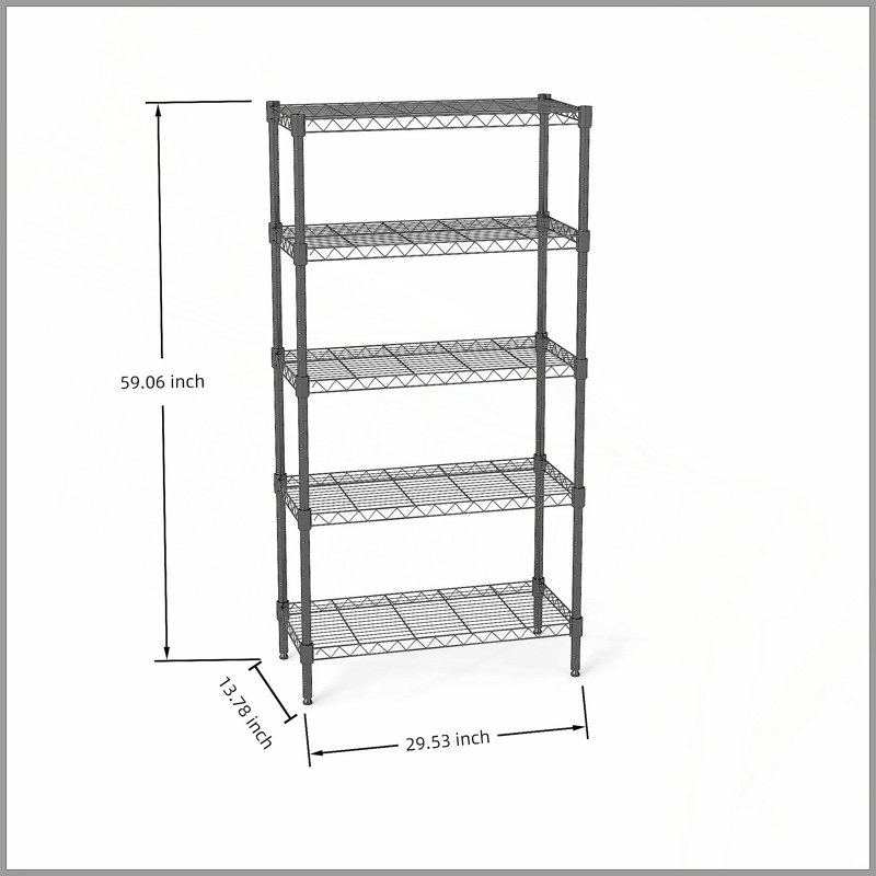 Étagères grillagées robustes à 5 niveaux réglables - supports de rangement en métal résistant à la rouille pour la cuisine, le garage, la salle de bain et le garde-manger (P 29,53 po x l 13,78 po x H 59,06 po)