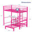 Lit simple superposé en métal avec bureau, tiroirs, bande DEL, station de charge USB, garde-corps et échelle, rose-168360902