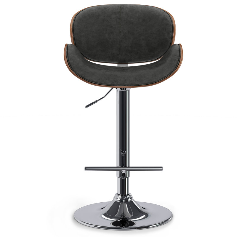 Tabouret de bar moderne pivotant rembourré Marana, Similicuir végétalien gris