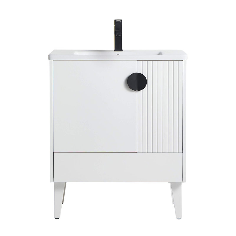 Ensemble de meuble-lavabo simple 30 po Saimah, Blanc mat, Noir