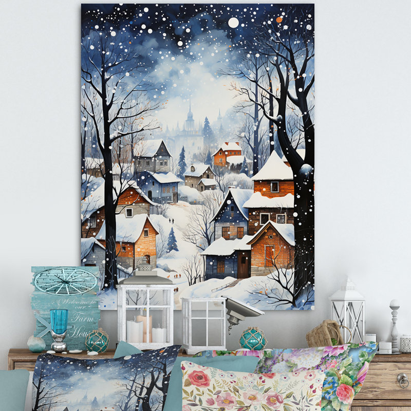 Harmony of Winter Village IV - Décoration murale paysage d'hiver, Toile tendue, H 32 po x l 24 po x P 1 po