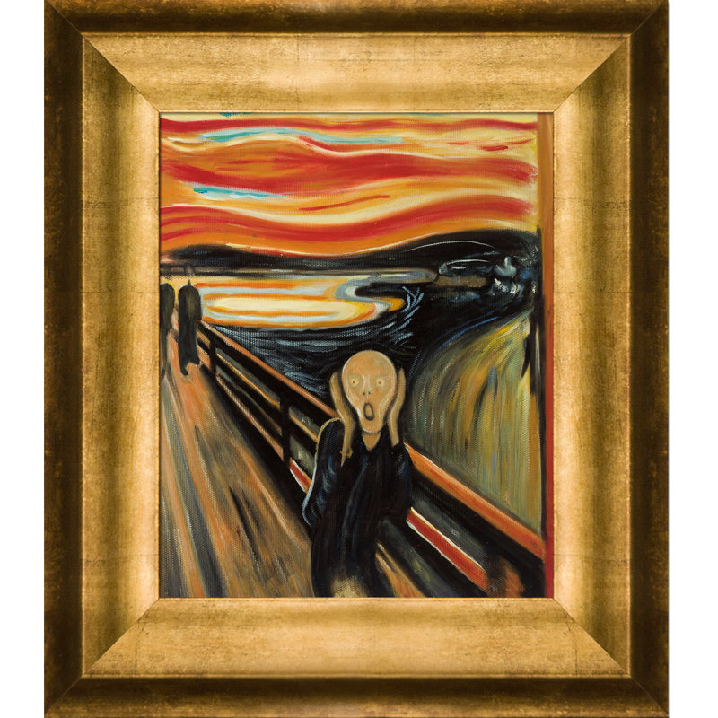 « the scream » par edvard munch it, reproduction d’image sur toile, 15" H x 13" W x 2" D, Noir / or