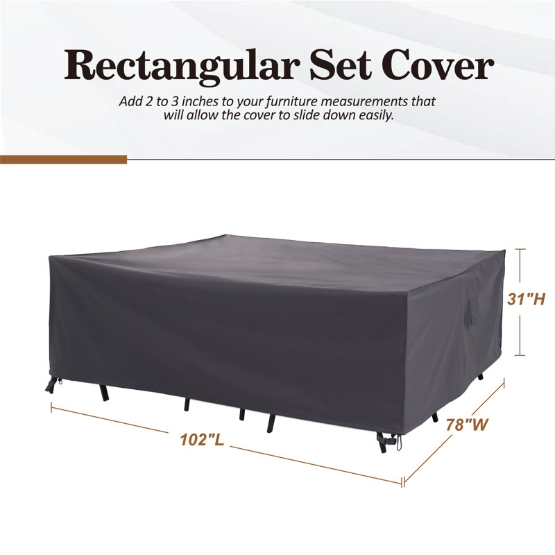 Premium Waterproof Outdoor Patio Rectangular Table Cover, Solution Dyed Rip-Stop Fabric, 3-Year Warranty, Gray
