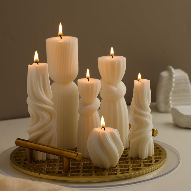 6-piece Ribbed Pillar Candle Set