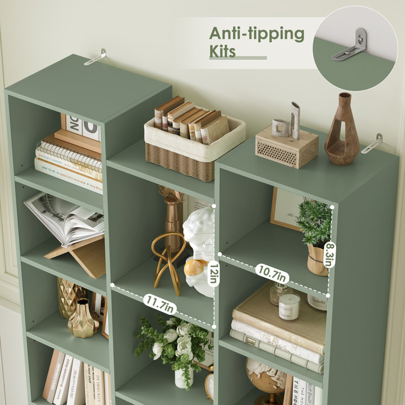 📖✨ Ensemble de 2 bibliothèques à 8 niveaux, 21 étagères de rangement avec tablettes réglables et amovibles, Vert menthe
