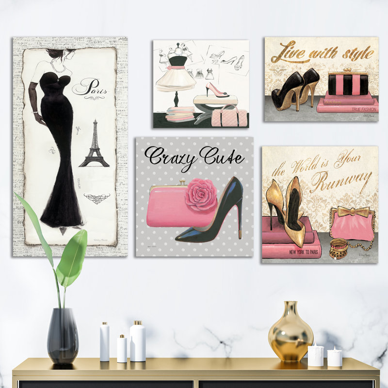 Ensemble de 5 reproductions murales glam style collection sur toile