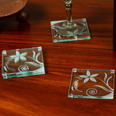 Glass Square 4 Piece Coaster Set