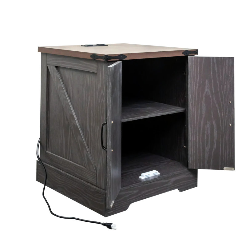 Table de bout avec capacité de charge - Tablette réglable de chambre à coucher en noyer gris et portes de grange côté rustique pour le salon