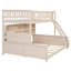 Lit superposé simple au-dessus de grand lit simple avec tablette de rangement, lumières DEL de couleur, panneau perforé, cadre en bois convertible, beige-618532992