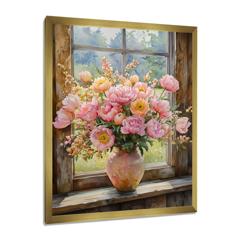 Kirby - salon d'art mural floral, H 32 po x l 16 po, Reproduction encadrée d'une seule photo, Doré