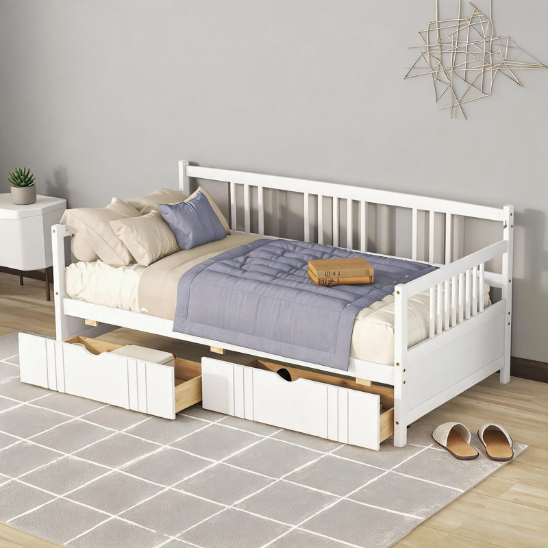 Twin Size Clean White Solid Wood Platform Daybed, Multi-Functional Modern Piece for Guest Sleeping and Living Room Lounging
