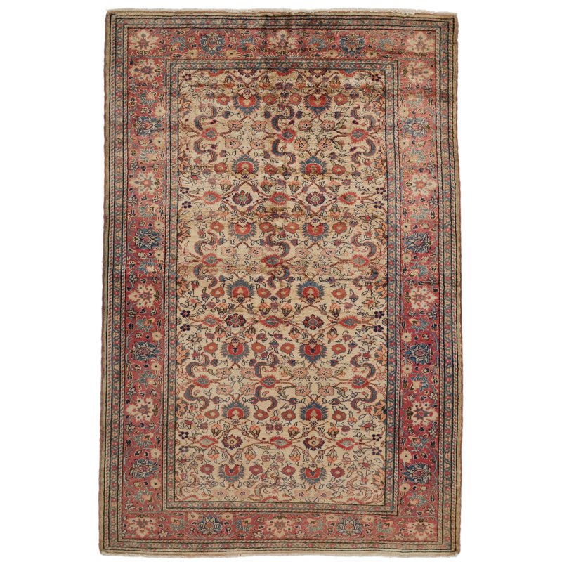 Tapis turc traditionnel ivoire et rose 4x6